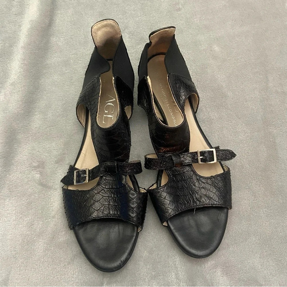 AGL Attilio Giusti Leombruni Leather Snake-print Open Toe Sandals/Black - Picture 4 of 8